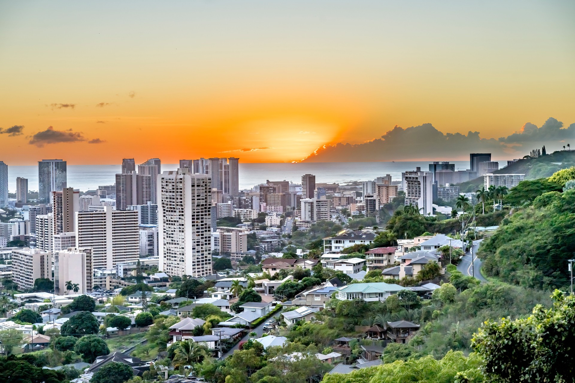 Colorful Sunset Tantalus Lookout Downtown Honolulu Hawaii